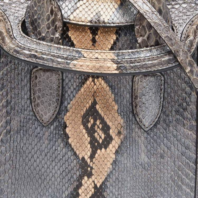Pre Owned Alexander McQueen Metallic Grey Python Mini Heroine Bag