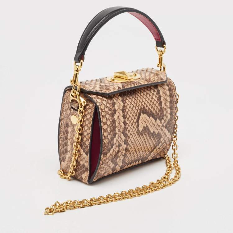 Pre Owned Alexander McQueen Beige Python Box Crossbody Bag