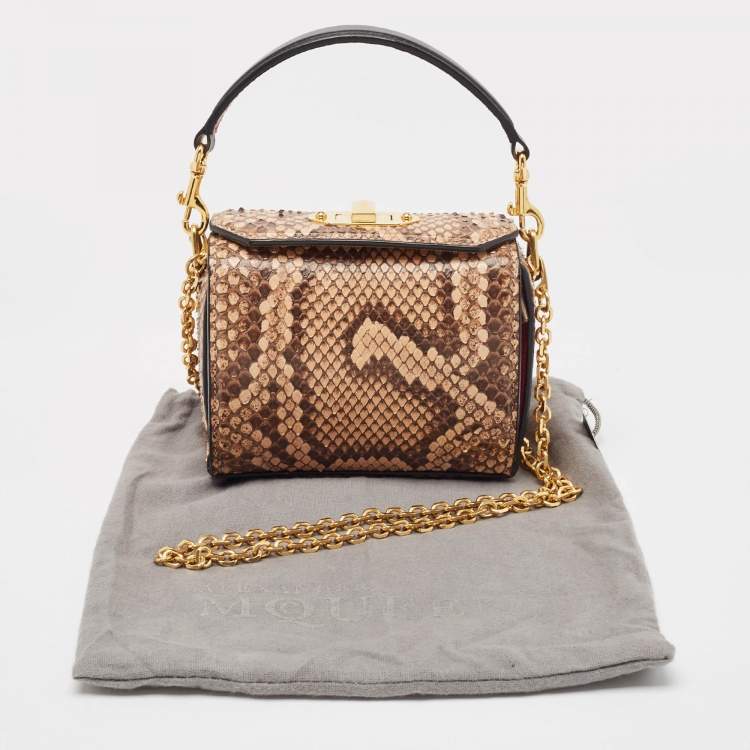 Pre Owned Alexander McQueen Beige Python Box Crossbody Bag