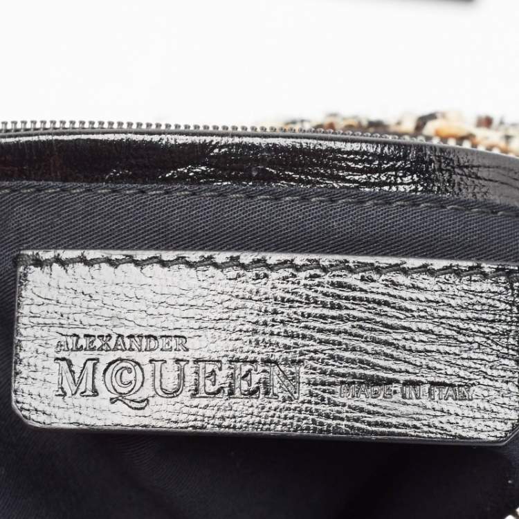 Pre Owned Alexander McQueen Black/White Wool and Leather Large De Manta Clutch