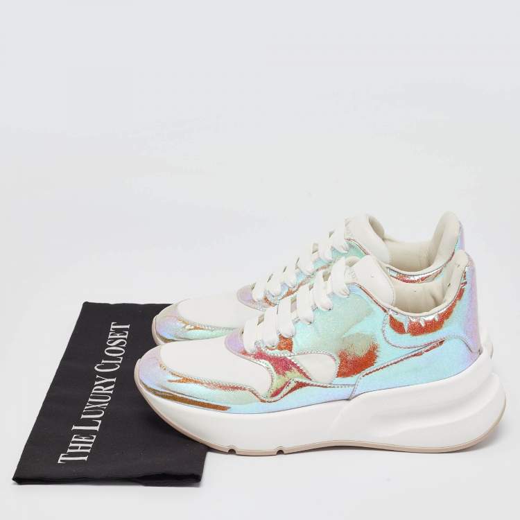 Pre Owned Alexander McQueen Transparent/White PVC and Leather Lace Up Sneakers Size 38