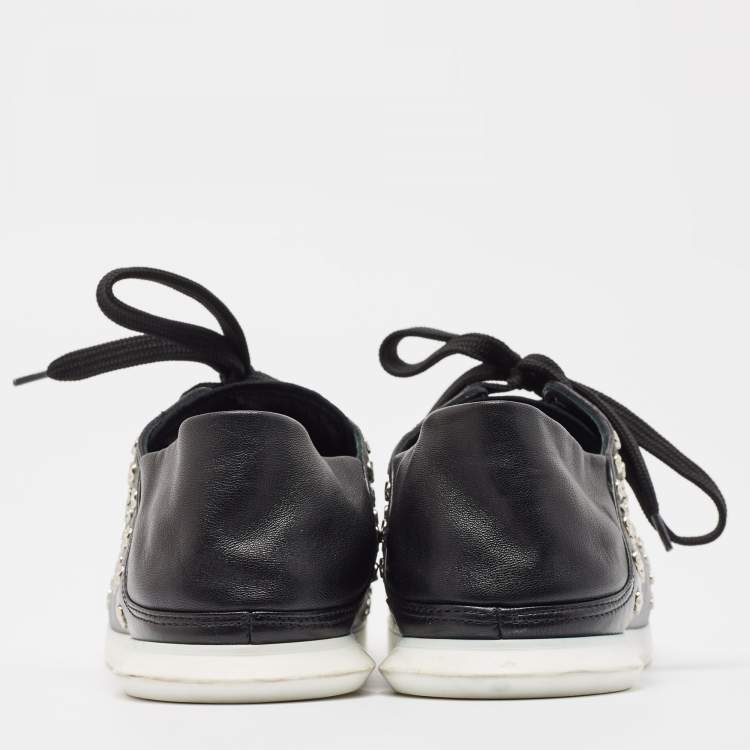 Pre Owned Alexander McQueen Black Leather Studded Low Top Sneakers Size 40