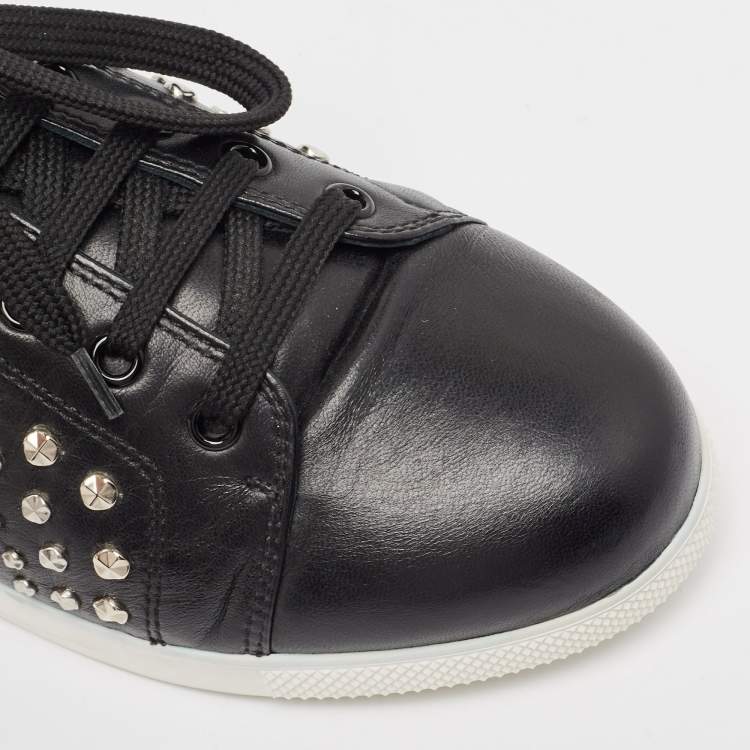 Pre Owned Alexander McQueen Black Leather Studded Low Top Sneakers Size 40