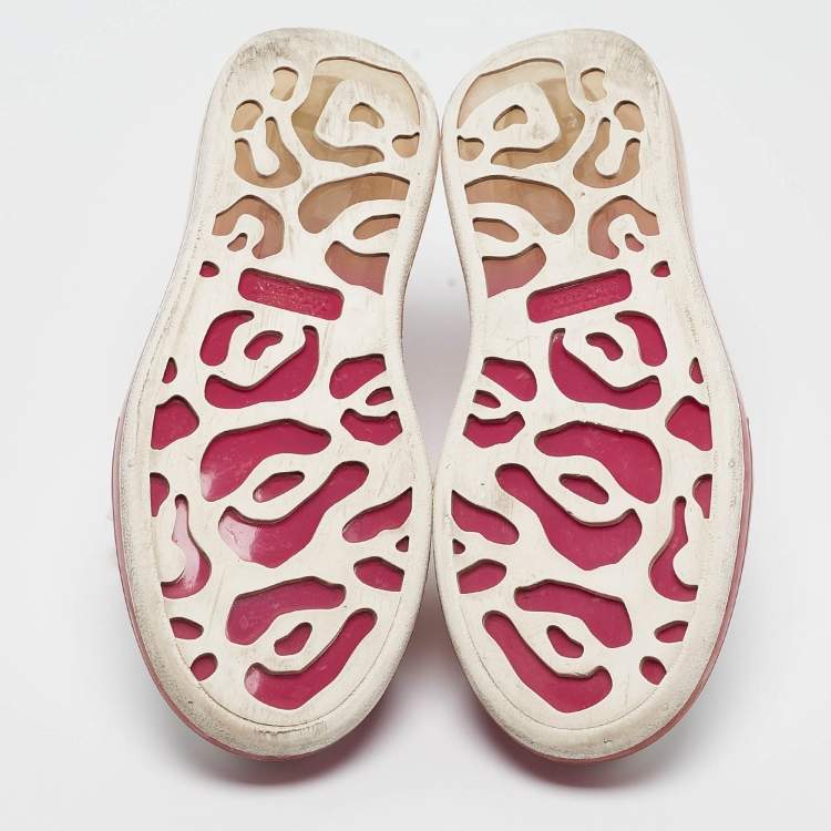 Pre Owned Alexander McQueen White/Pink Leather Oversized Clear Sole Sneakers Size 38