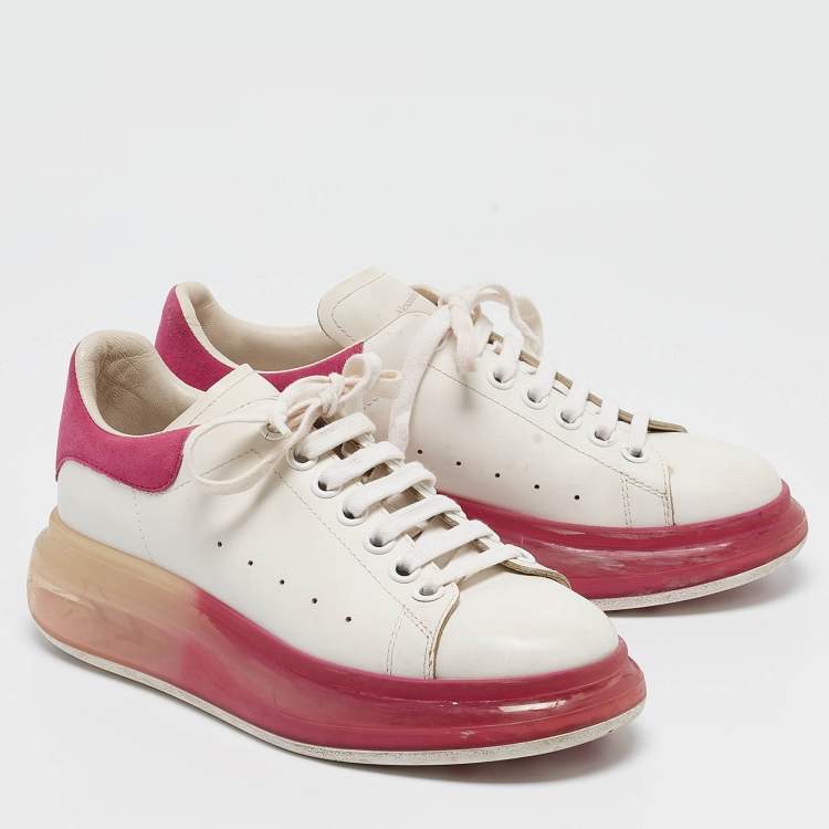 Pre Owned Alexander McQueen White/Pink Leather Oversized Clear Sole Sneakers Size 38