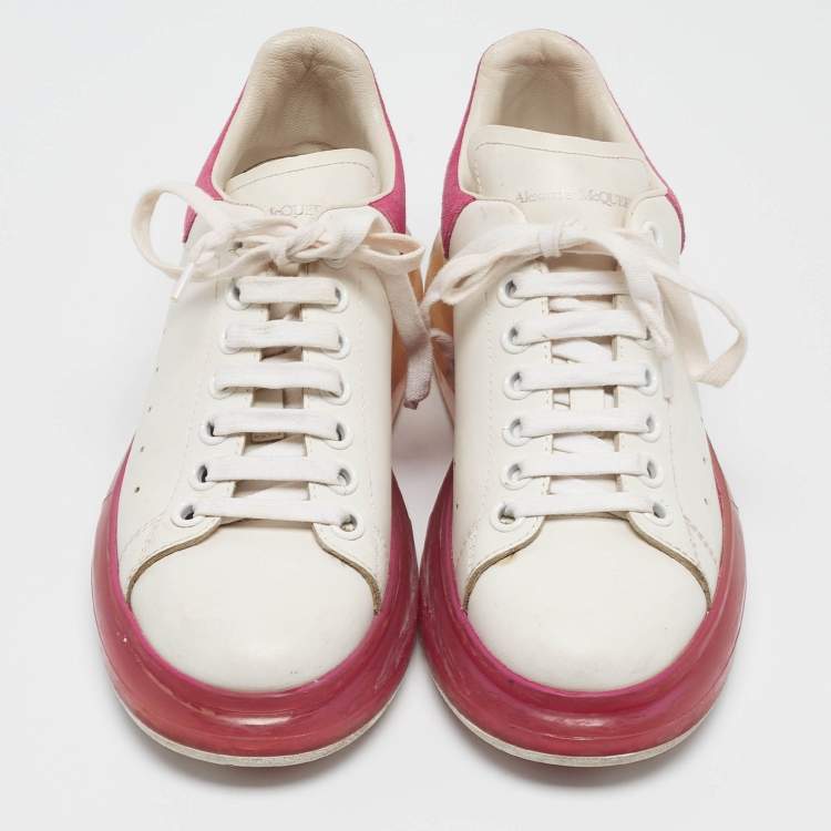 Pre Owned Alexander McQueen White/Pink Leather Oversized Clear Sole Sneakers Size 38