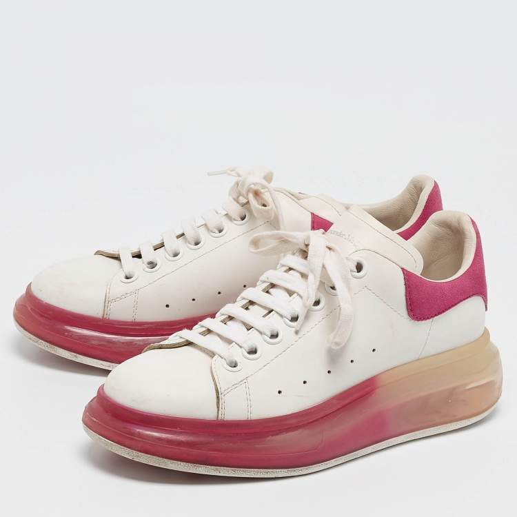 Pre Owned Alexander McQueen White/Pink Leather Oversized Clear Sole Sneakers Size 38
