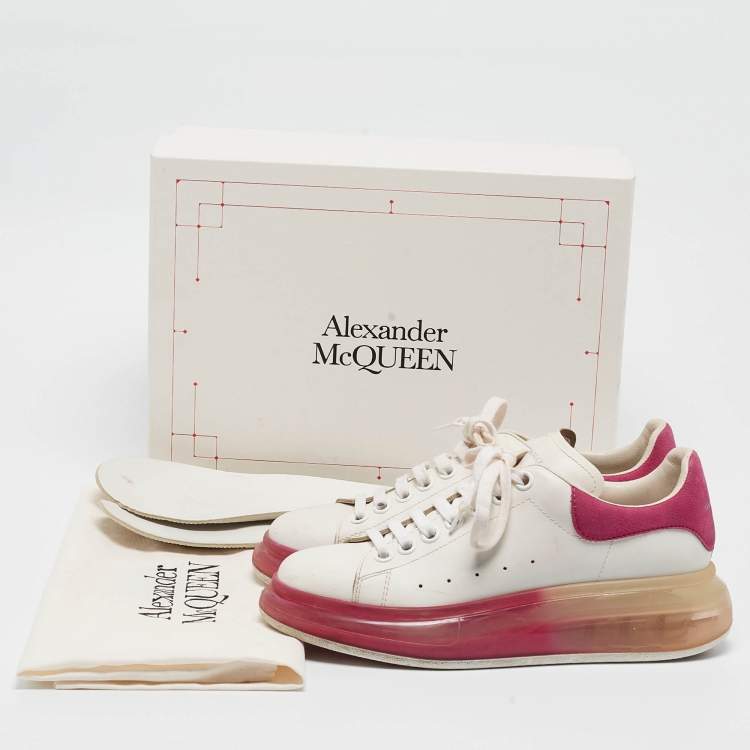 Pre Owned Alexander McQueen White/Pink Leather Oversized Clear Sole Sneakers Size 38