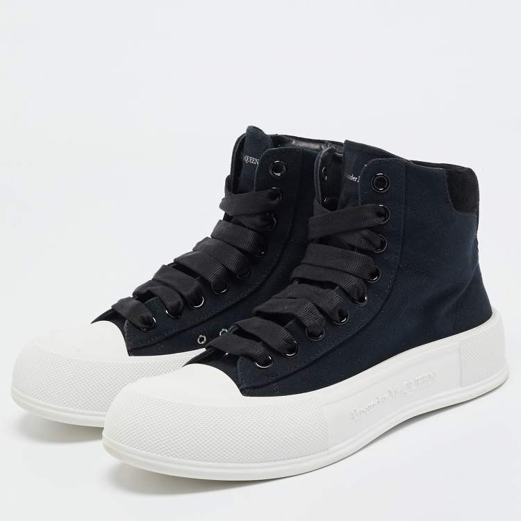 Pre Owned Alexander McQueen Black Canvas Deck Plimsoll High Top Sneakers Size 38.5