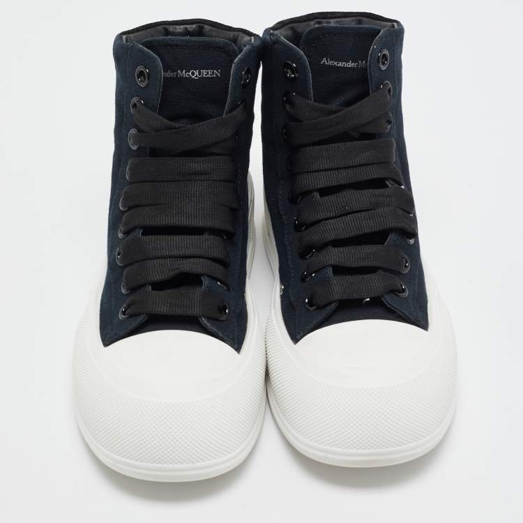 Pre Owned Alexander McQueen Black Canvas Deck Plimsoll High Top Sneakers Size 38.5
