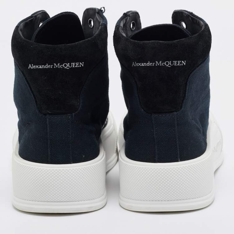 Pre Owned Alexander McQueen Black Canvas Deck Plimsoll High Top Sneakers Size 38.5