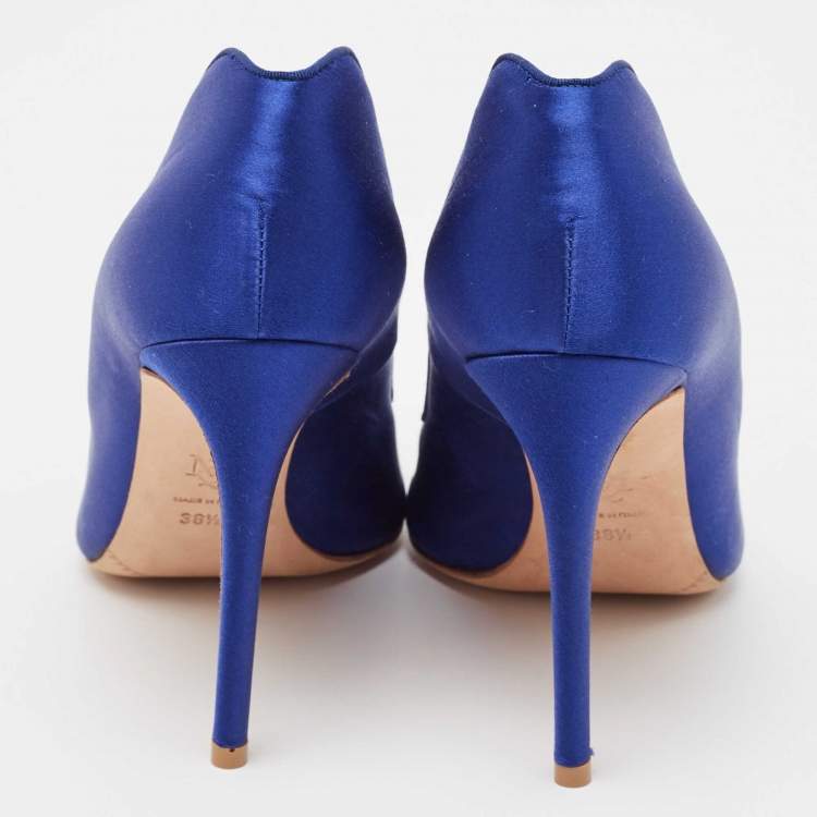 Pre Owned Alexander McQueen Electric Blue Satin Pointed Toe Pumps Size 38.5