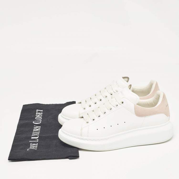 Pre Owned Alexander McQueen White Leather and Suede Oversized Lace Up Sneakers Size 38.5