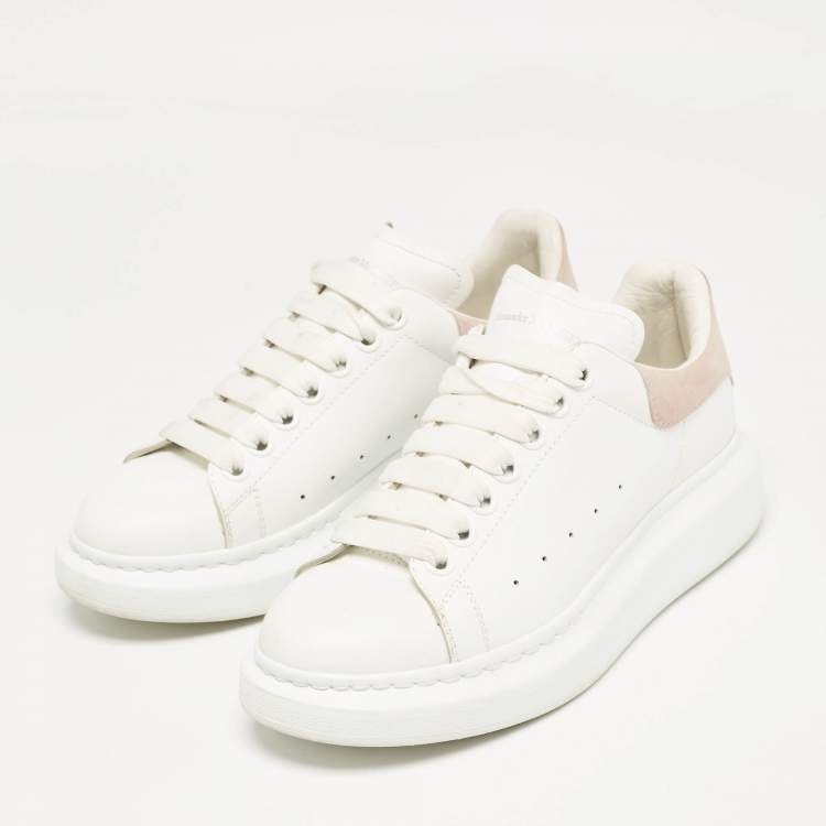 Pre Owned Alexander McQueen White Leather and Suede Oversized Lace Up Sneakers Size 38.5