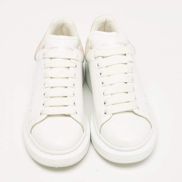 Pre Owned Alexander McQueen White Leather and Suede Oversized Lace Up Sneakers Size 38.5