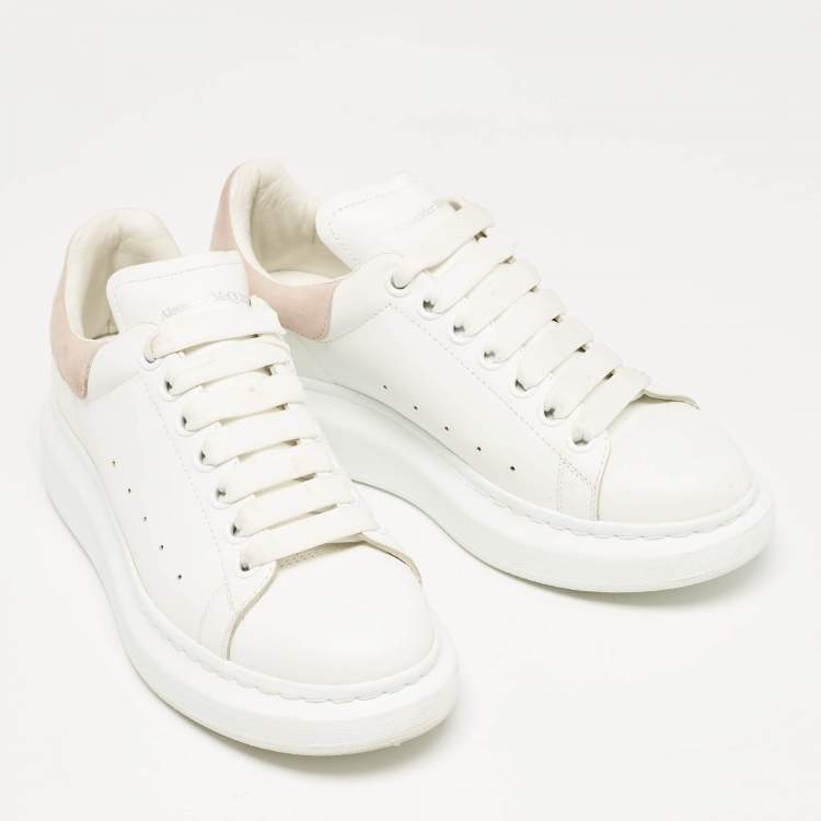 Pre Owned Alexander McQueen White Leather and Suede Oversized Lace Up Sneakers Size 38.5