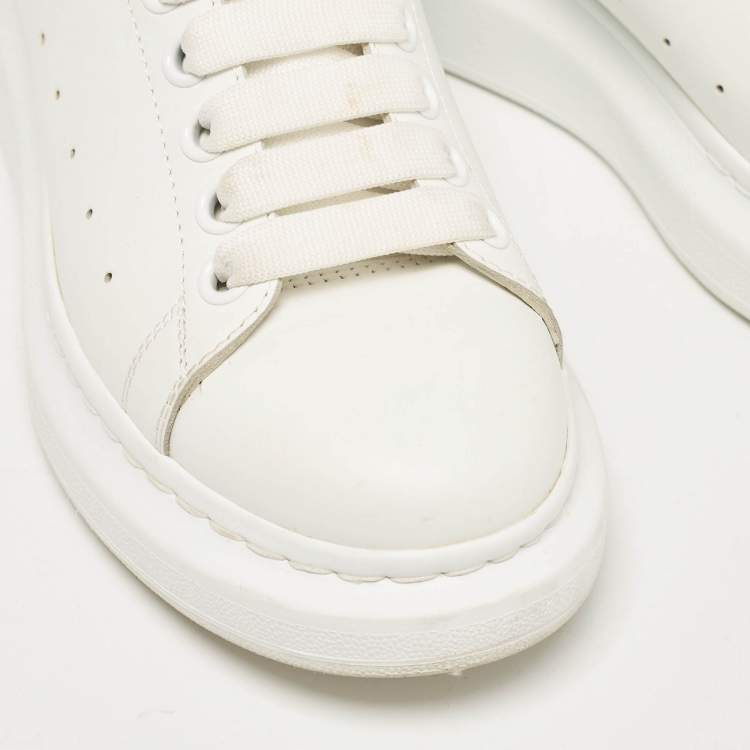 Pre Owned Alexander McQueen White Leather and Suede Oversized Lace Up Sneakers Size 38.5