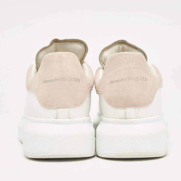 Pre Owned Alexander McQueen White Leather and Suede Oversized Lace Up Sneakers Size 38.5