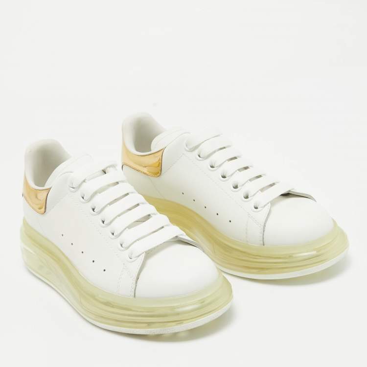 Pre Owned Alexander McQueen White/Gold Leather Larry Clear Sole Sneakers Size 37