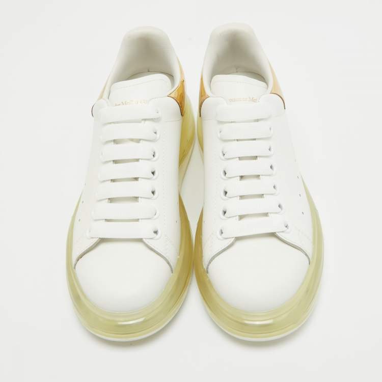 Pre Owned Alexander McQueen White/Gold Leather Larry Clear Sole Sneakers Size 37