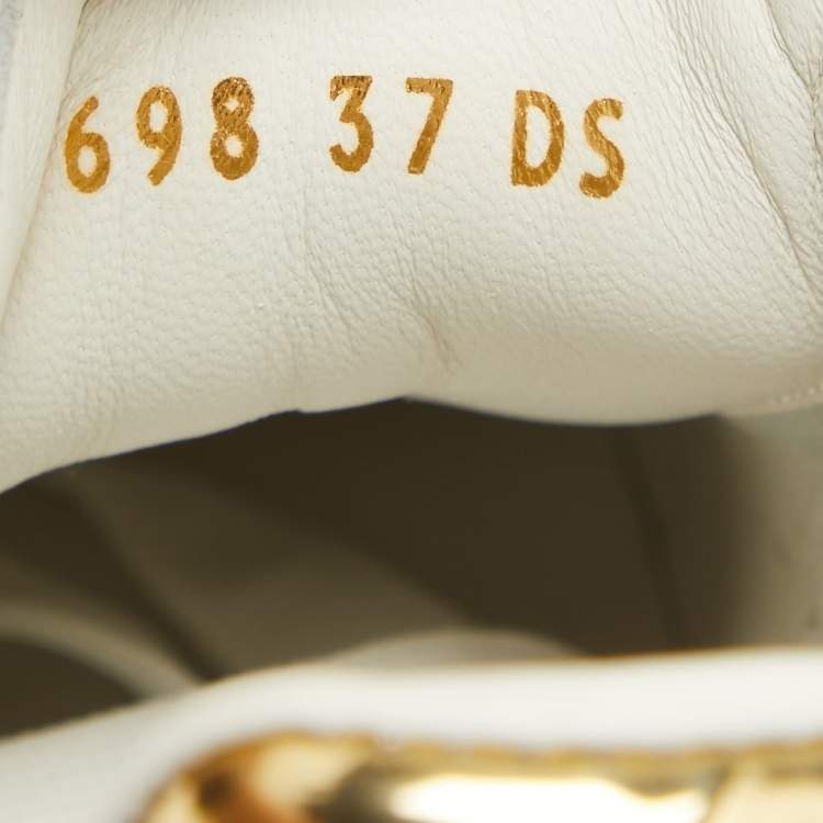 Pre Owned Alexander McQueen White/Gold Leather Larry Clear Sole Sneakers Size 37