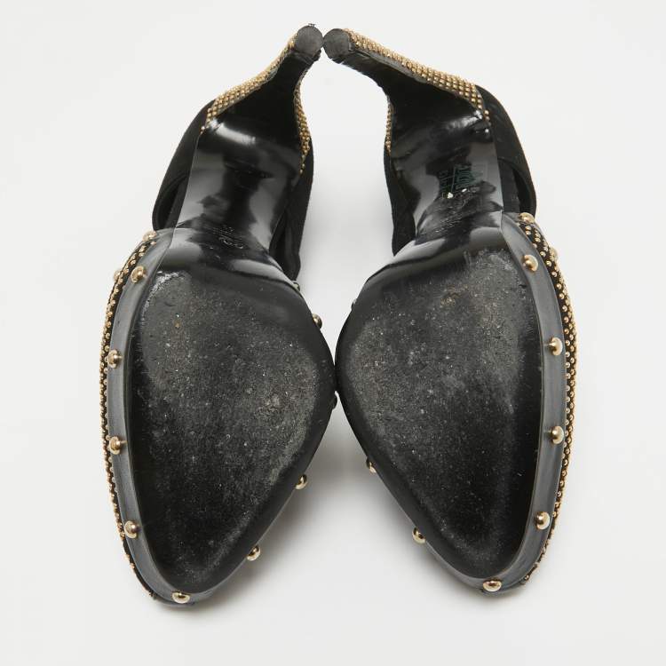 Pre Owned Alexander McQueen Black Leather and Suede Studded Platform Pumps Size 41