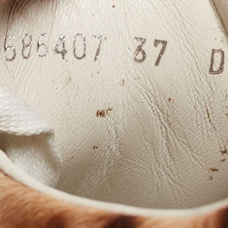 Pre Owned Alexander McQueen White/Brown Leather and Calf hair Oversized Lace Up Sneakers Size 37