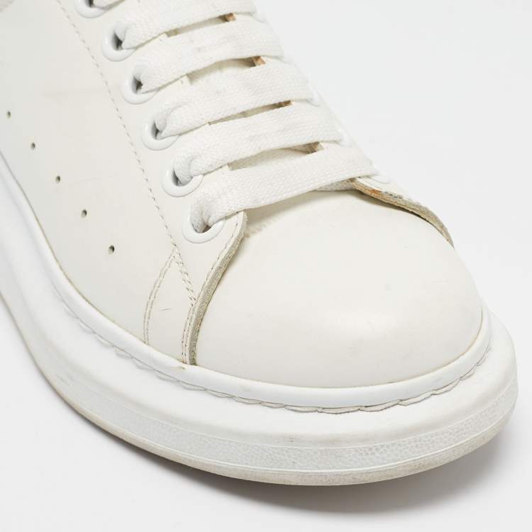 Pre Owned Alexander McQueen White/Brown Leather and Calf hair Oversized Lace Up Sneakers Size 37