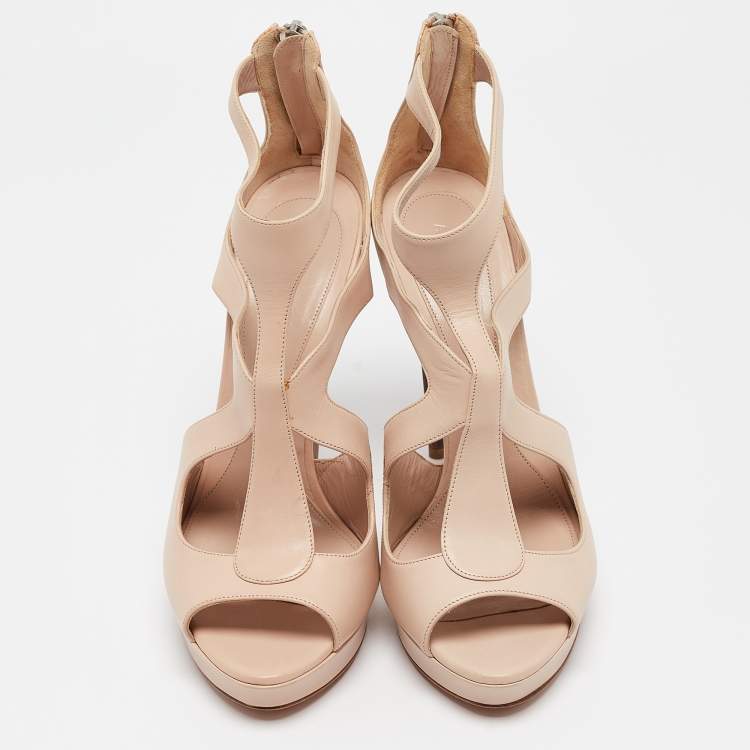 Pre Owned Alexander McQueen Beige Leather Ankle Strap Sandals Size 41