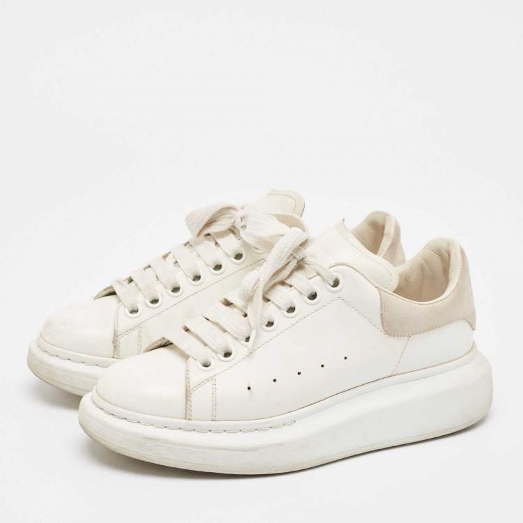 Pre Owned Alexander McQueen White Leather Oversized Lace Up Sneakers Size 38.5