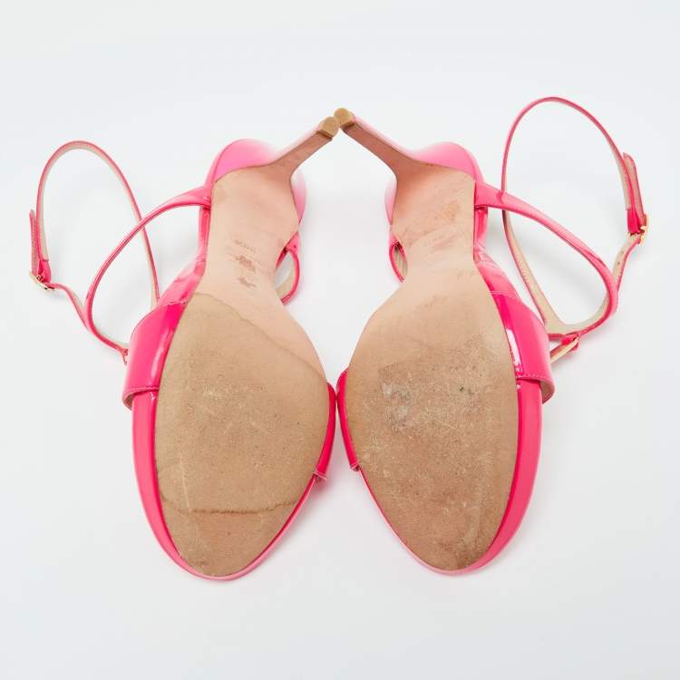 Pre Owned Alexander McQueen Hot Pink Patent Leather Ankle Strap Sandals 39.5