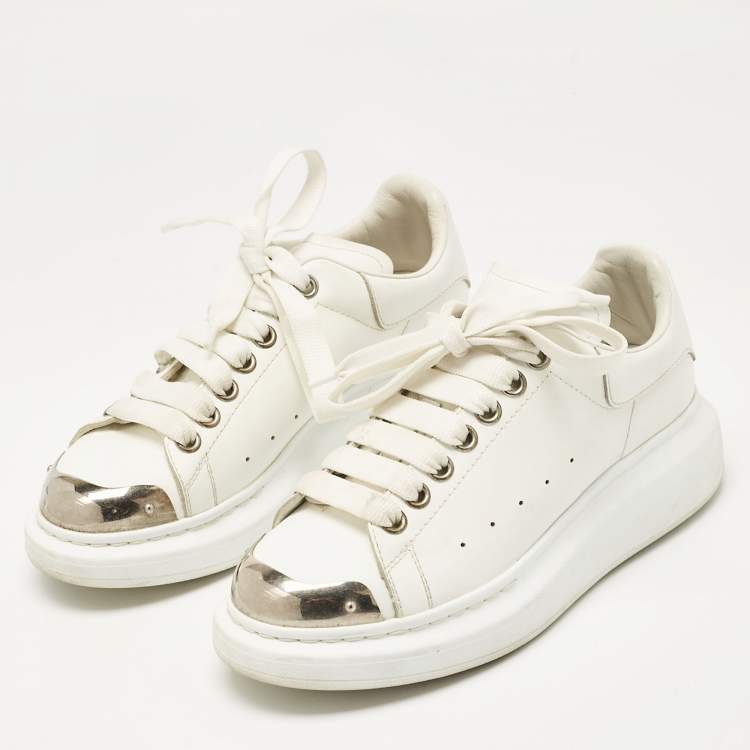Pre Owned Alexander McQueen White Leather Oversized Lace Up Sneakers Size 37