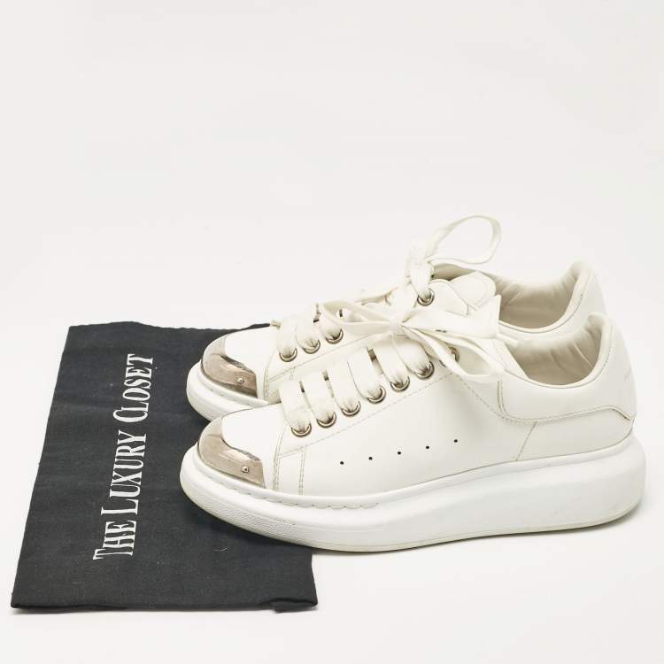 Pre Owned Alexander McQueen White Leather Oversized Lace Up Sneakers Size 37