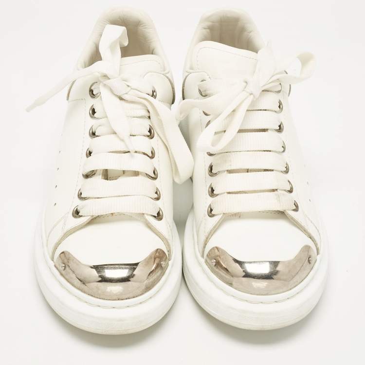 Pre Owned Alexander McQueen White Leather Oversized Lace Up Sneakers Size 37