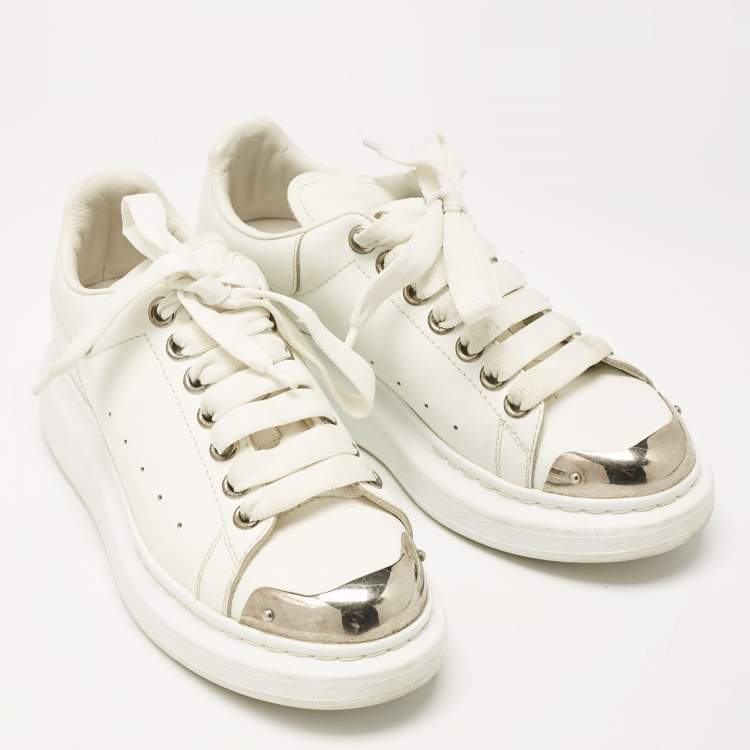 Pre Owned Alexander McQueen White Leather Oversized Lace Up Sneakers Size 37