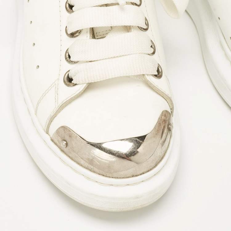Pre Owned Alexander McQueen White Leather Oversized Lace Up Sneakers Size 37