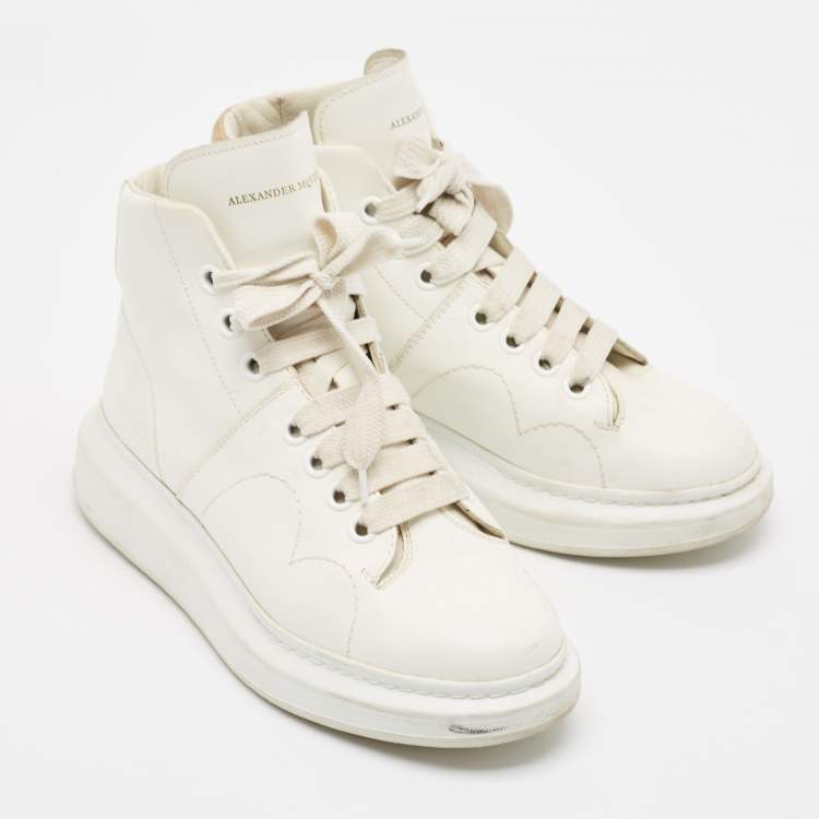 Pre Owned Alexander McQueen White Leather High Top Sneakers Size 38.5