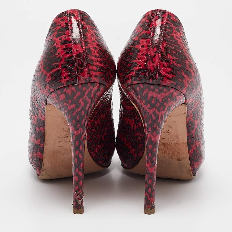 Pre Owned Alexander McQueen Pink Python Leather Skull Peep Toe Pumps Size 39.5