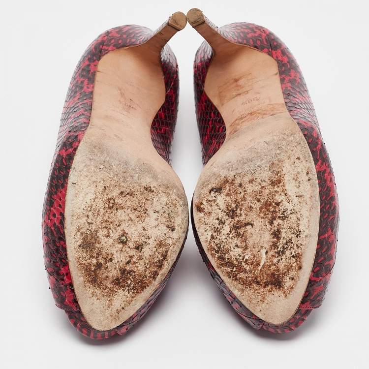 Pre Owned Alexander McQueen Pink Python Leather Skull Peep Toe Pumps Size 39.5