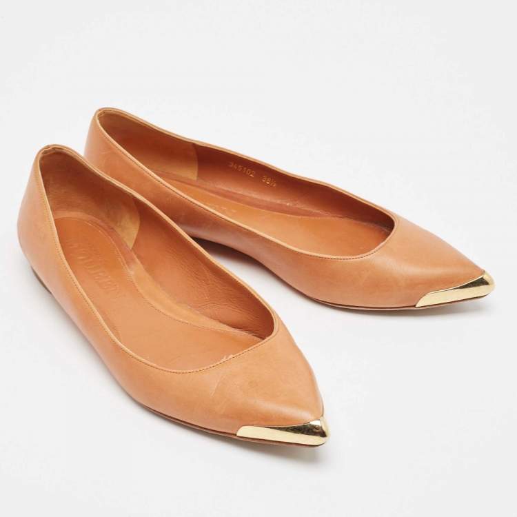 Pre Owned Alexander McQueen Tan Leather Pointed Toe Ballet Flats Size 38.5