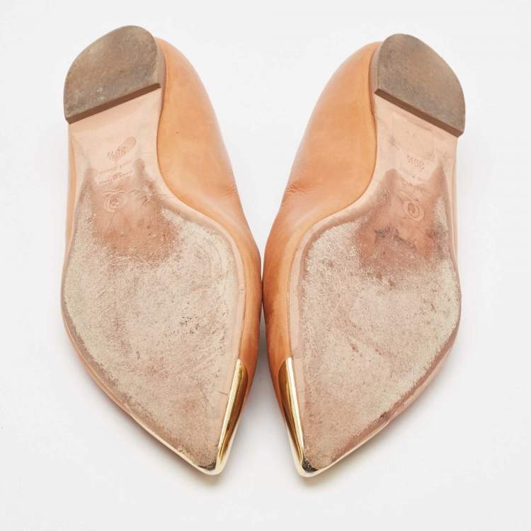 Pre Owned Alexander McQueen Tan Leather Pointed Toe Ballet Flats Size 38.5