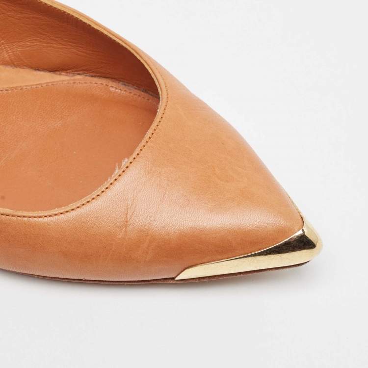 Pre Owned Alexander McQueen Tan Leather Pointed Toe Ballet Flats Size 38.5
