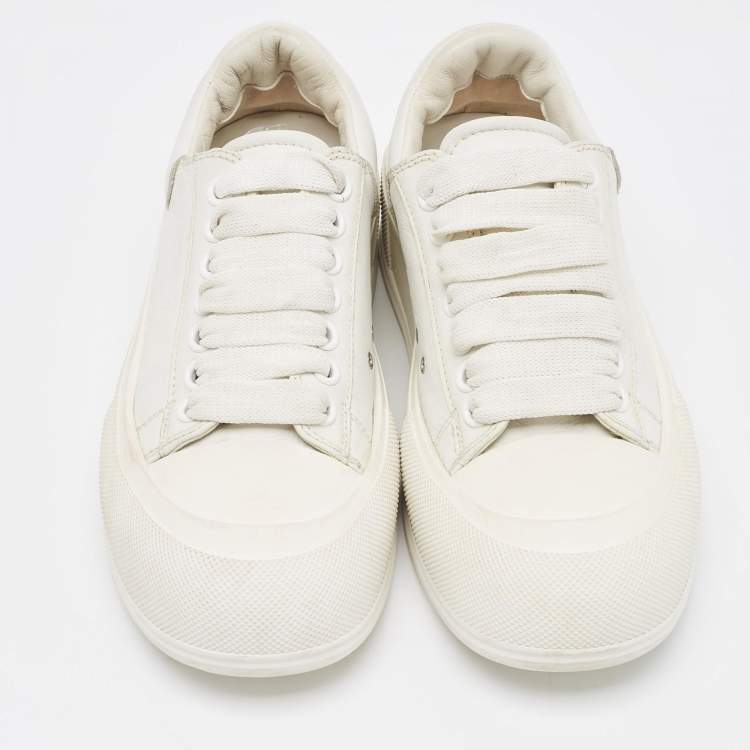 Pre Owned Alexander McQueen White Leather Deck Plimsoll Lace Up Sneakers Size 39