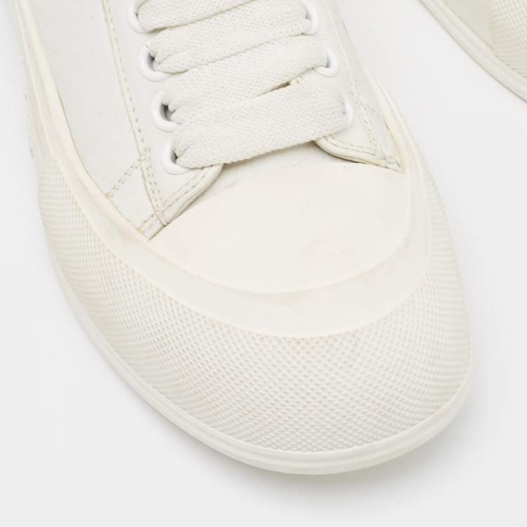 Pre Owned Alexander McQueen White Leather Deck Plimsoll Lace Up Sneakers Size 39