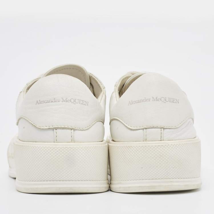 Pre Owned Alexander McQueen White Leather Deck Plimsoll Lace Up Sneakers Size 39
