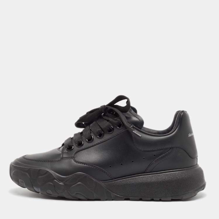 Pre Owned Alexander McQueen Black Leather Court Sneakers Size 37