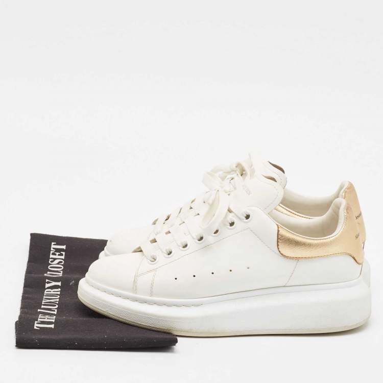 Pre Owned Alexander McQueen White/Gold Leather Oversized Sneakers Size 39.5