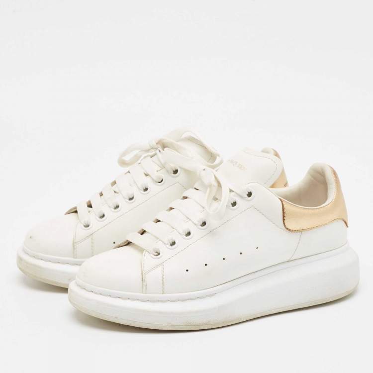 Pre Owned Alexander McQueen White/Gold Leather Oversized Sneakers Size 39.5
