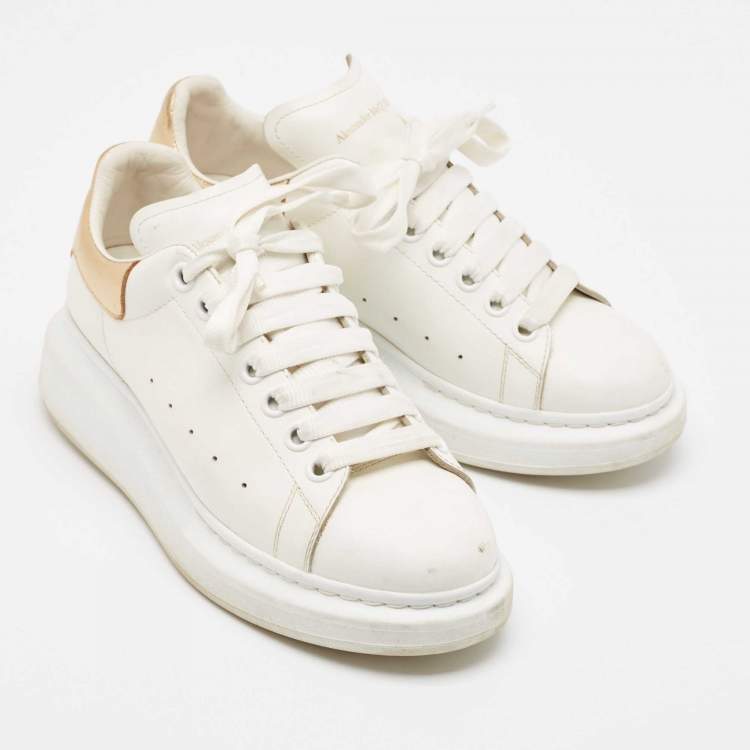 Pre Owned Alexander McQueen White/Gold Leather Oversized Sneakers Size 39.5