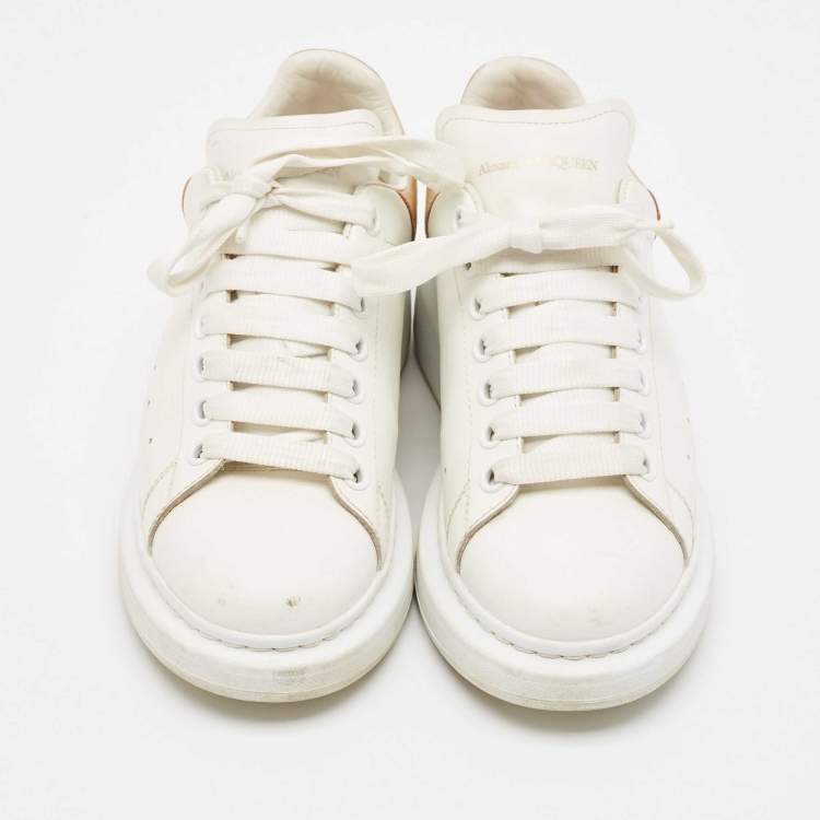 Pre Owned Alexander McQueen White/Gold Leather Oversized Sneakers Size 39.5